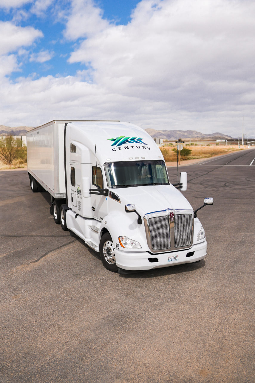 brand new white Kenworth truck in desert